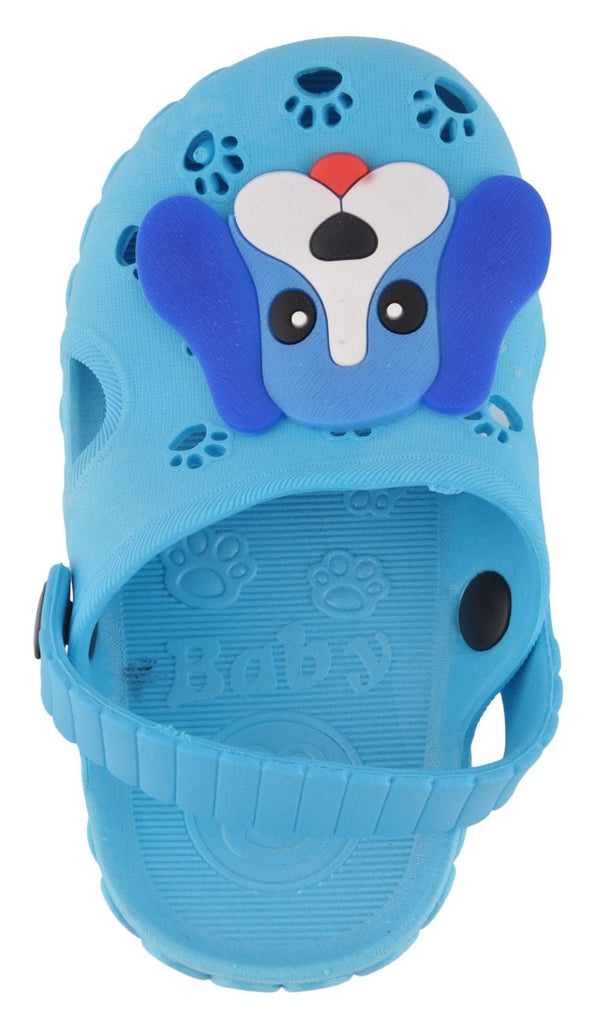 Top View of Light Blue Puppy Motif Clogs for Boys