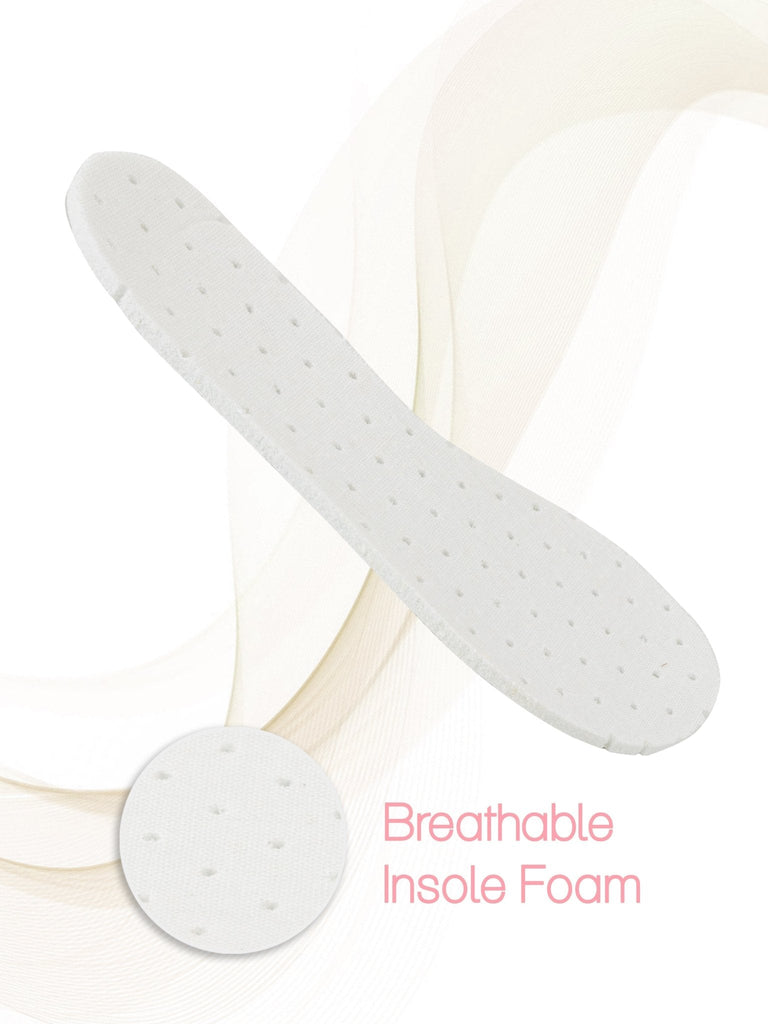 Breathable insole foam of Yellow Bee's white shoe socks displayed separately.
