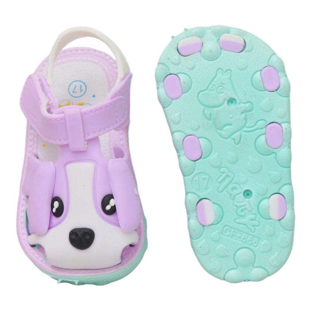 Underside view of the Purple Puppy Applique Sandals highlighting the anti-slip sole