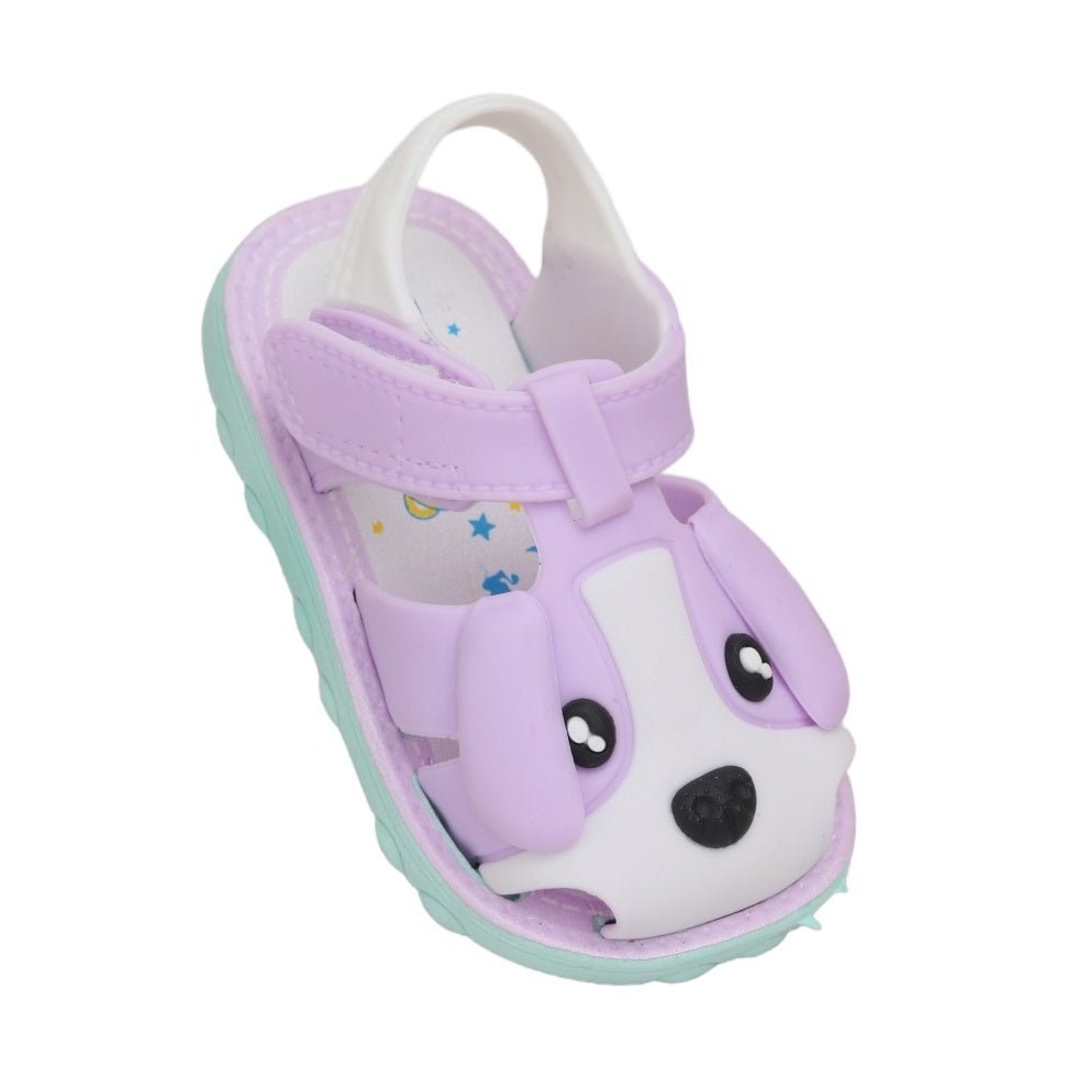 Single Purple Puppy Applique Sandal showcasing the 3D puppy design and comfy insole.