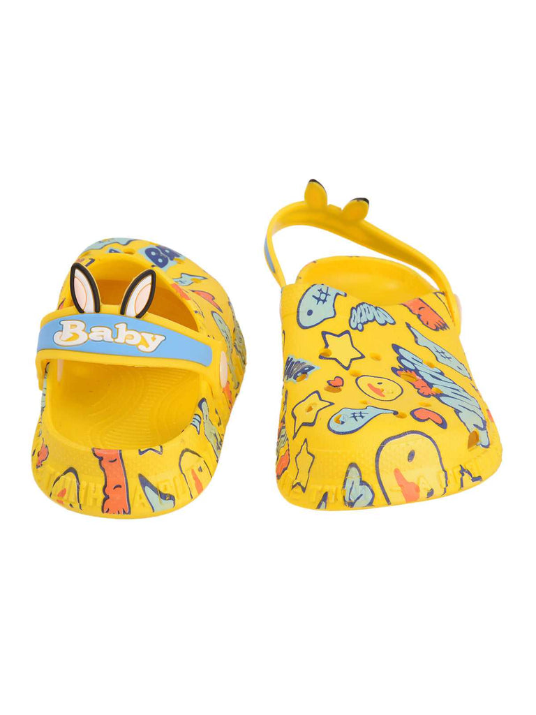 Kids' Yellow Clogs with Colorful Doodle Design and Comfortable Adjustable Heel Strap-back