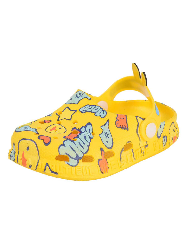 Kids' Yellow Clogs with Colorful Doodle Design and Comfortable Adjustable Heel Strap-sd