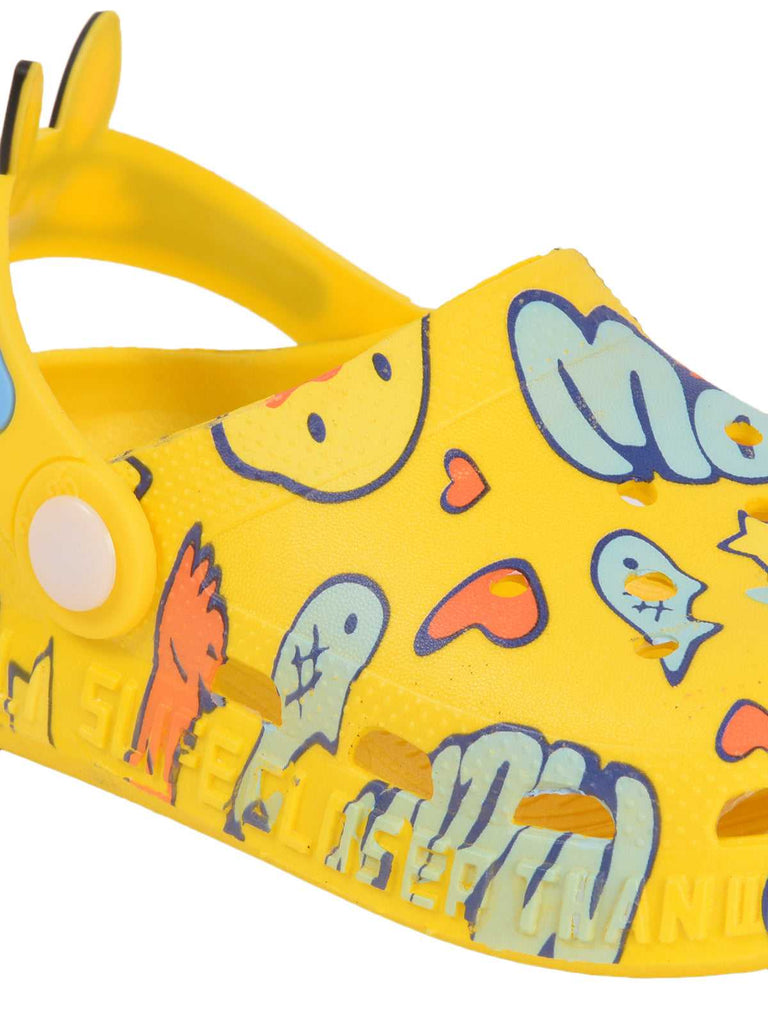 Kids' Yellow Clogs with Colorful Doodle Design and Comfortable Adjustable Heel Strap-zoom