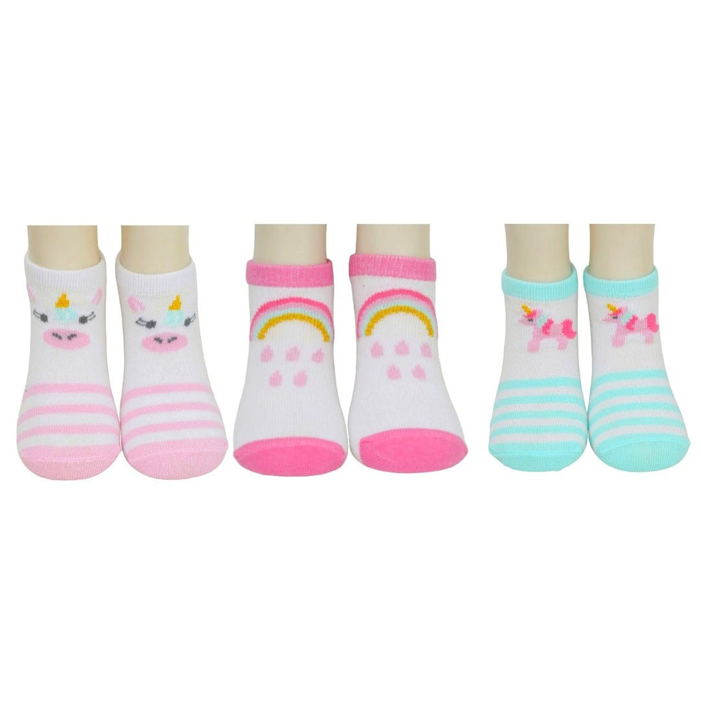  Set of girl's unicorn and rainbow ankle socks in various designs