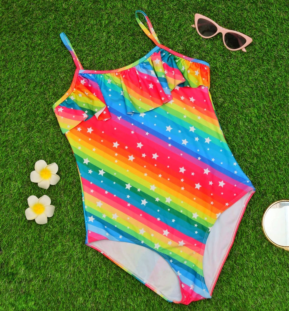 Girls' Rainbow Swimsuit by Yellow Bee Styled for Summer Fun 