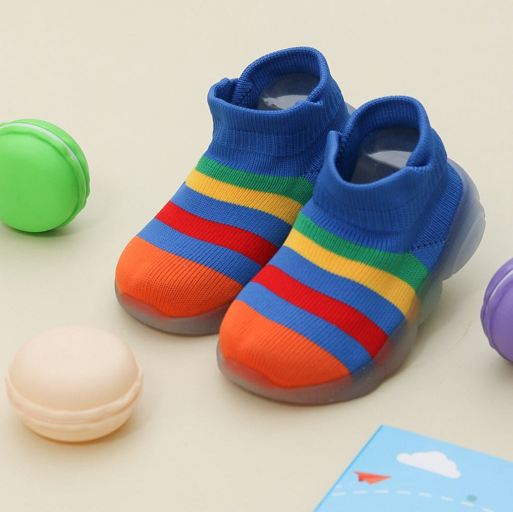 Vibrant striped shoe socks for toddlers by Yellow Bee