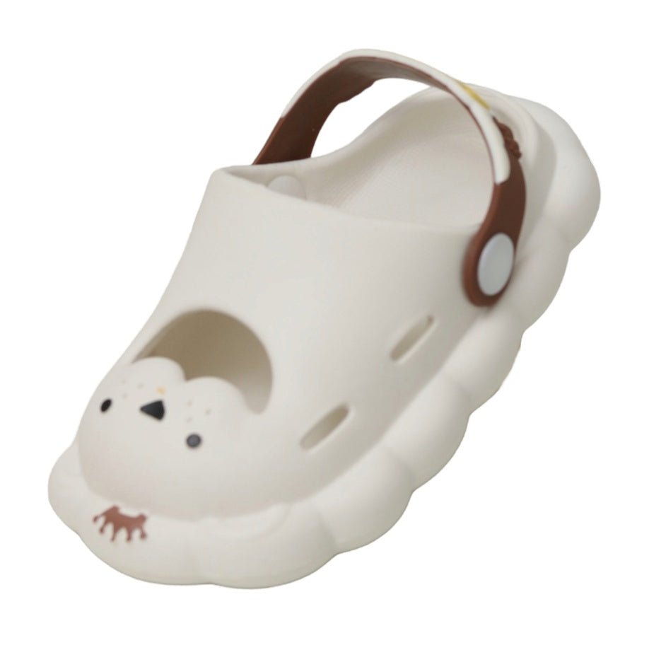 Single Regal Roar White Lion Kids' Clog Side View Showing Cute Face and Tail