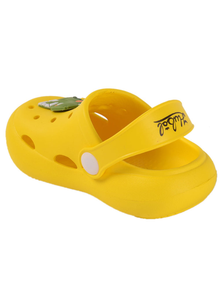 Durable and fun Boys' Yellow Clogs with Dino Motif on top-back