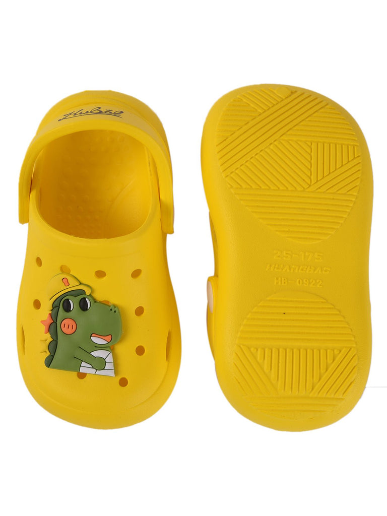 Durable and fun Boys' Yellow Clogs with Dino Motif on top-bottom