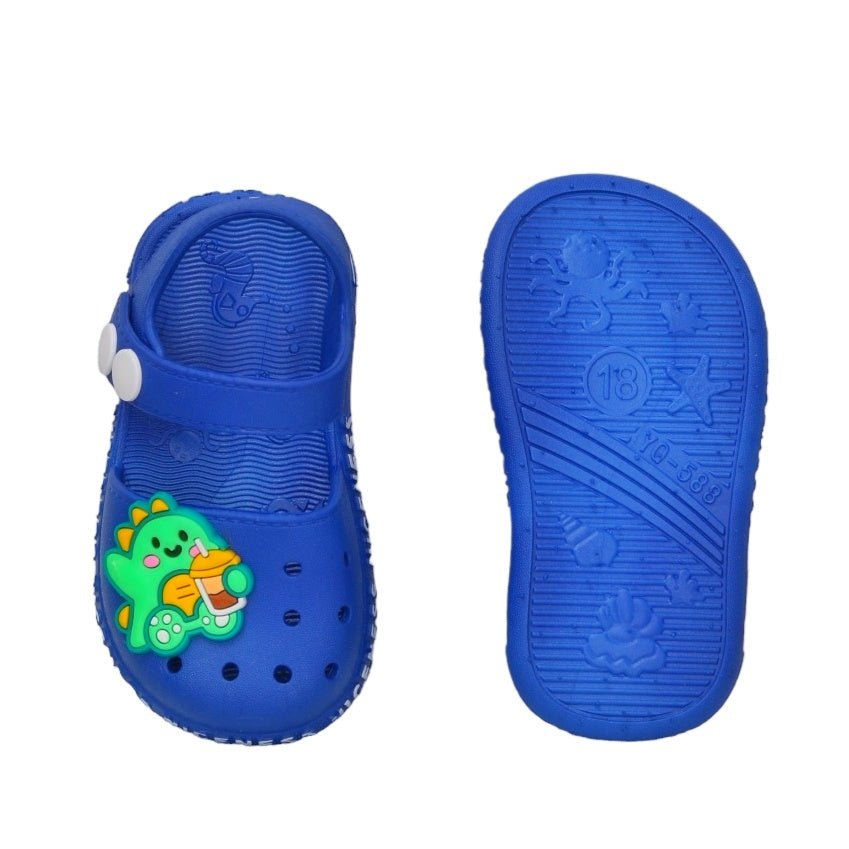 Top and Bottom View of Roaring Fun Dino Detail Kids' Sandals in Deep Blue