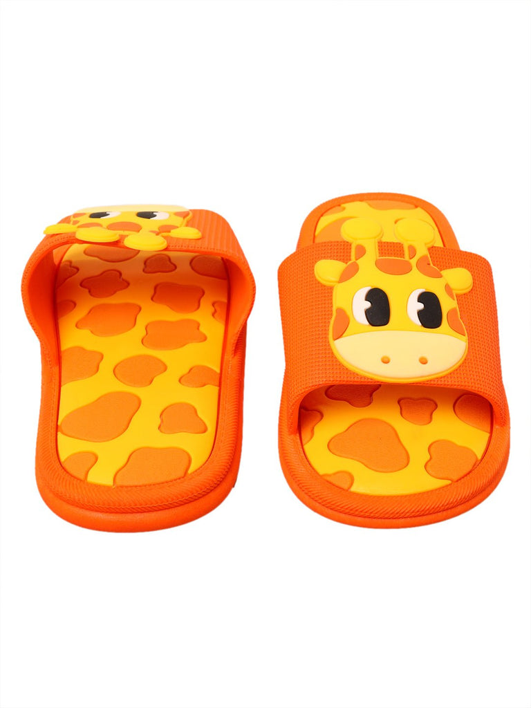 Pair of giraffe-faced slides for kids showcasing the comfy footbed