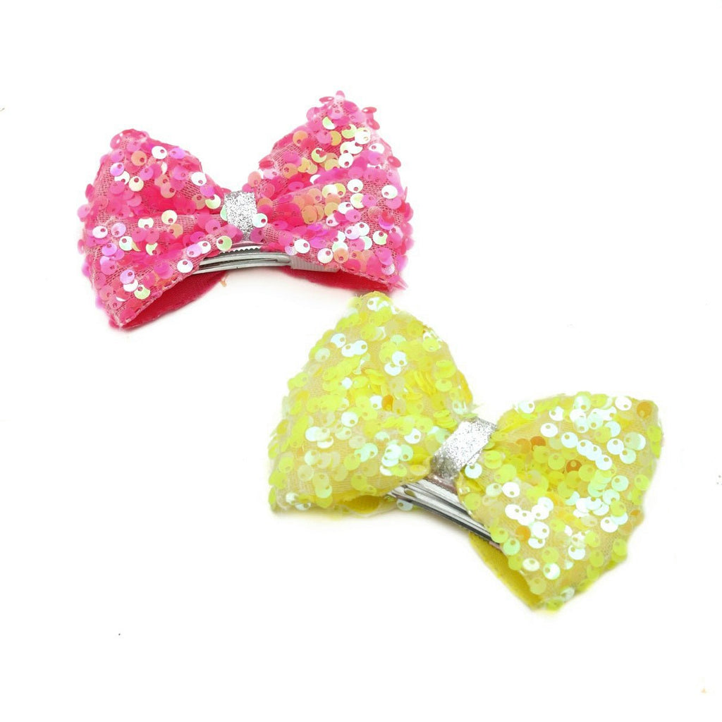 Yellow Sequin Embellished Bow Hair Clip for Girls by Yellow Bee