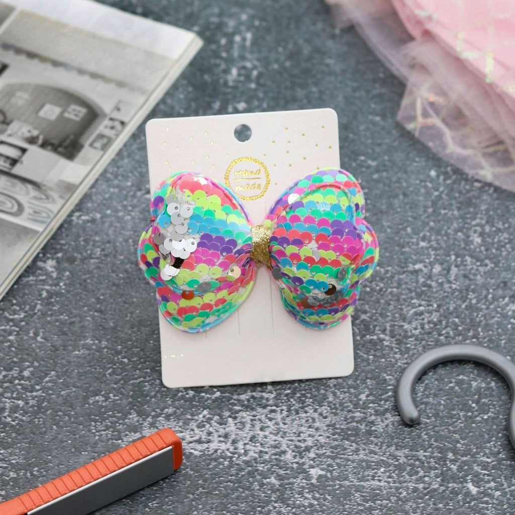  Sequin Embellished Multicolor Bow Hair Clips for Girls by Yellow Bee