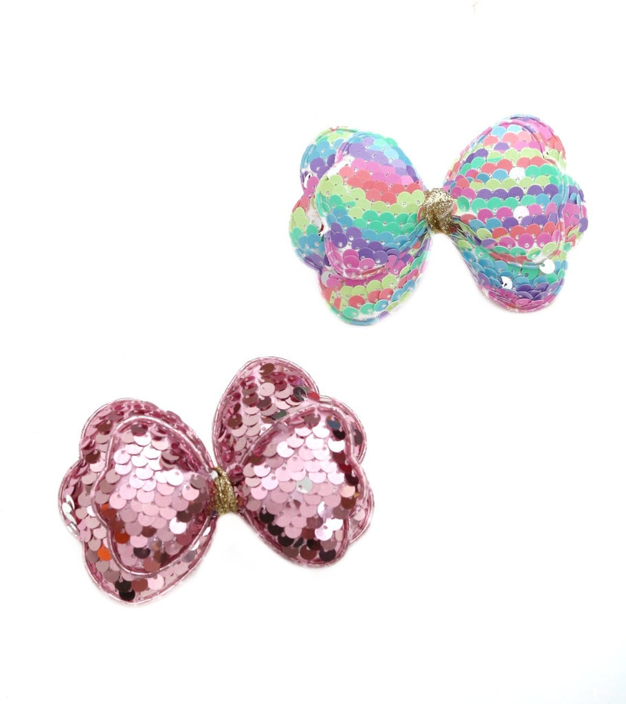 Multicolor and Pink Sequin Embellished Bow Hair Clips for Girls by Yellow Bee