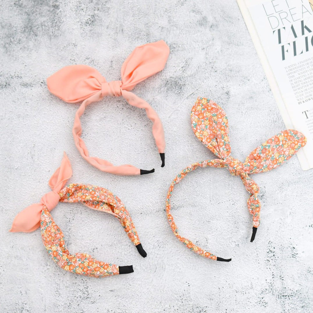 Set of Printed and Solid Hair Bands for Girls Peach – Yellow