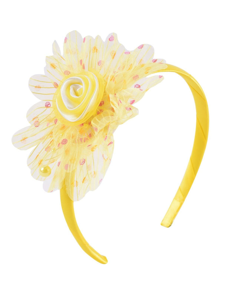Yellow Embellished Flower Hair Band by Yellow Bee