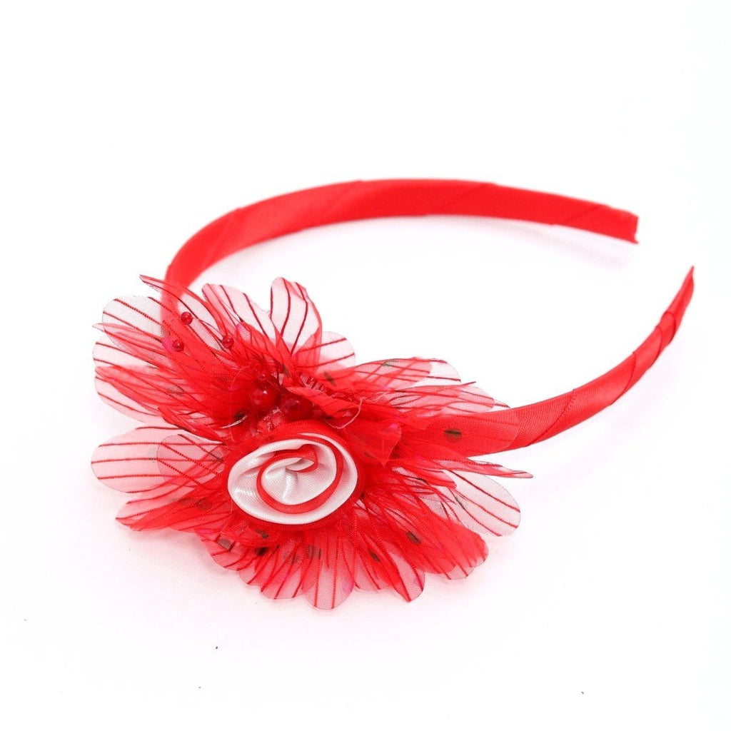 Red Embellished Flower Hair Band by Yellow Bee