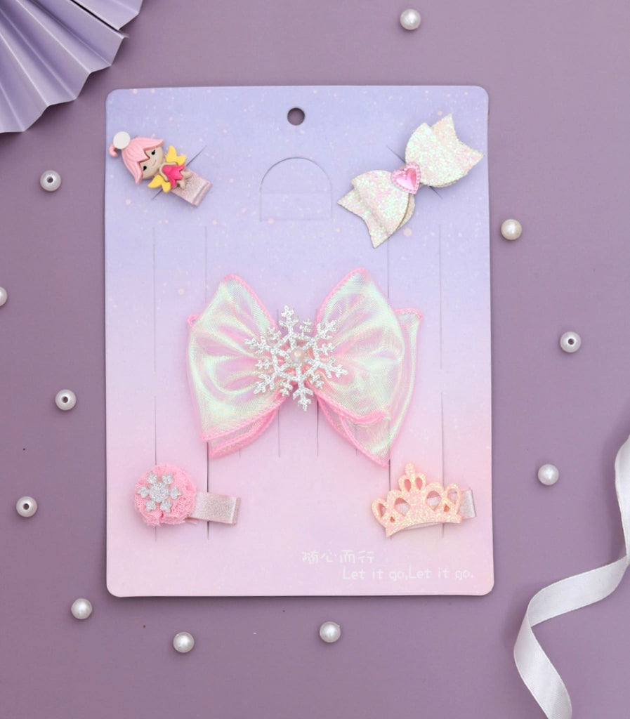 Magical set of five detailed pink hair clips by Yellow Bee, adorned with a variety of embellishments.