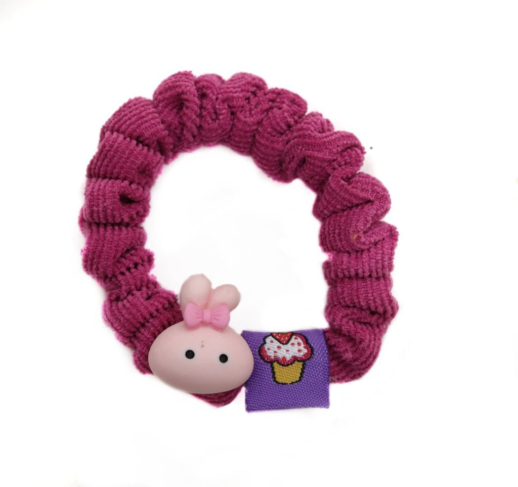 Cute pink bunny embellished rubber band for girls, part of Yellow Bee's multicolor set.