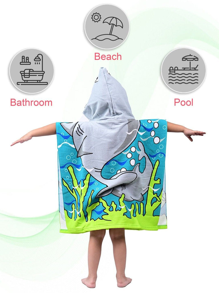 Detailed view of Yellow Bee Shark Hooded Poncho Towel for Boys