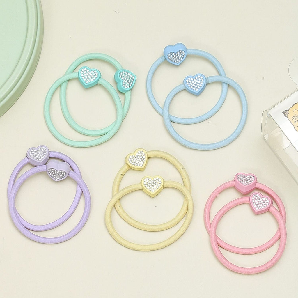 Yellow Bee's Shiny Heart Rubber Bands in Pastel Colors Pack of 10