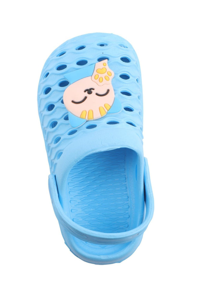 Boy's Blue  Clogs with Kitty Applique by Yellow Bee - Top View