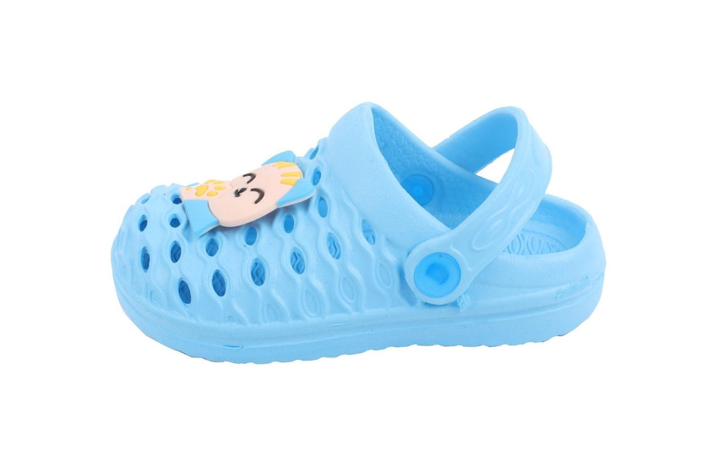 Boy's Blue Clogs with Kitty Applique by Yellow Bee - Side View
