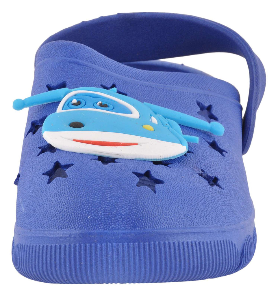 Outsole View of Boys' Dark Blue Helicopter Clogs Showcasing Grip Pattern