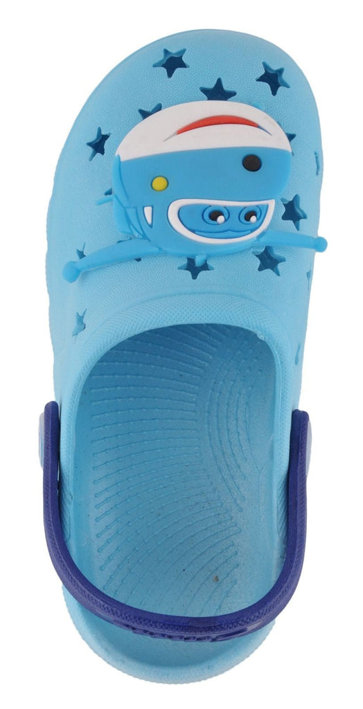Top View of Boys' Light Blue Helicopter Clogs