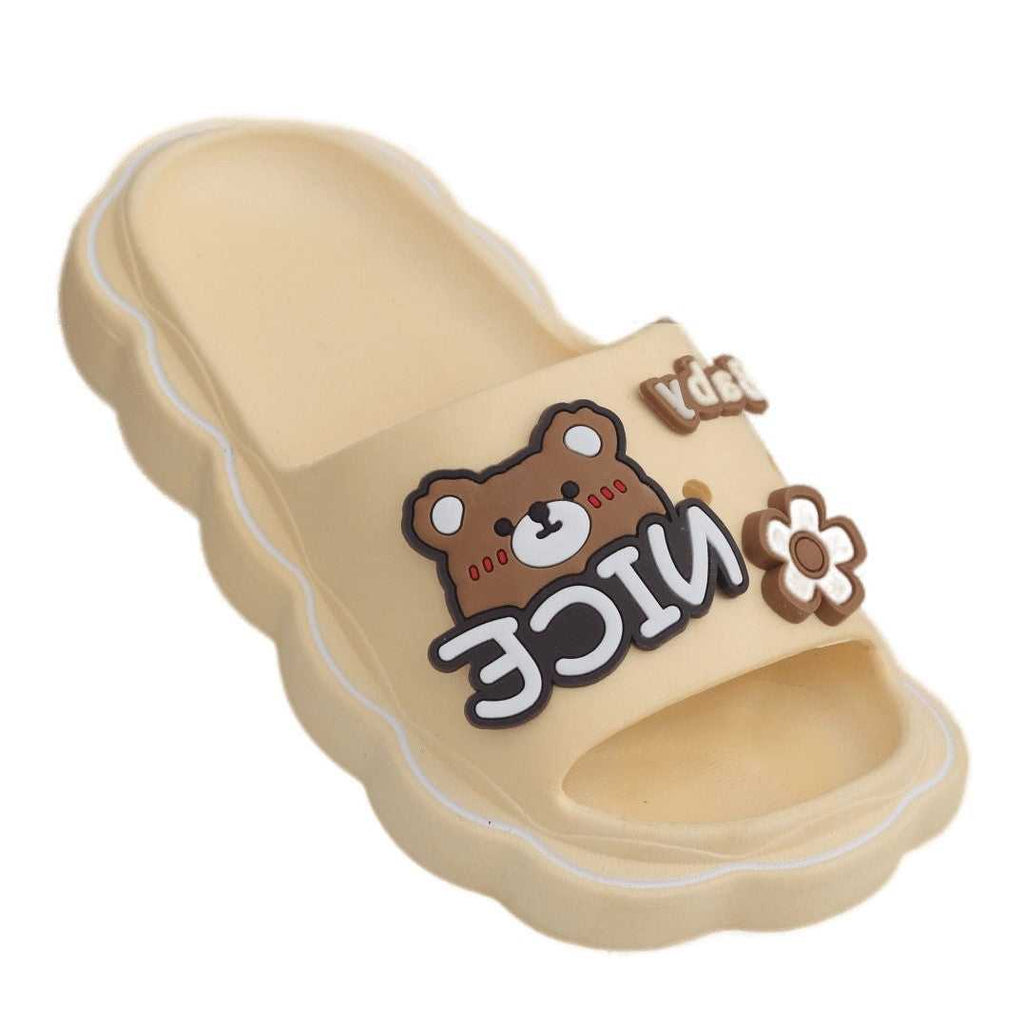 Single Snuggly Baby Bear Slide in Beige Showing Detail of Bear Face and Flower