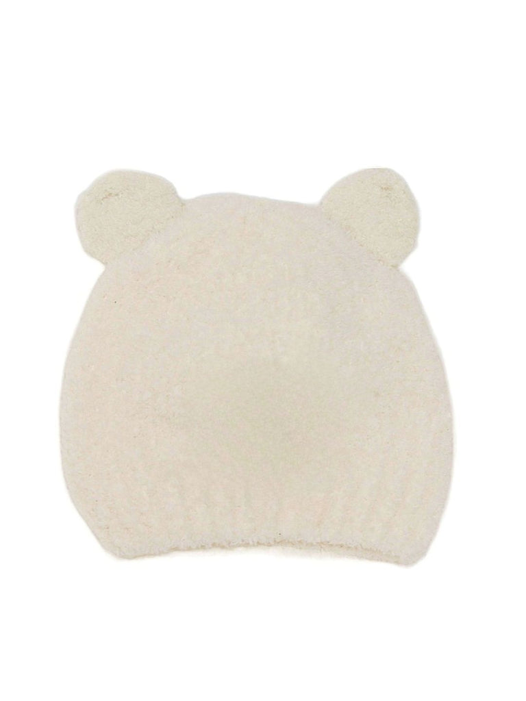 Back view of the soft knitted bear beanie, focusing on the craftsmanship and cozy fit.