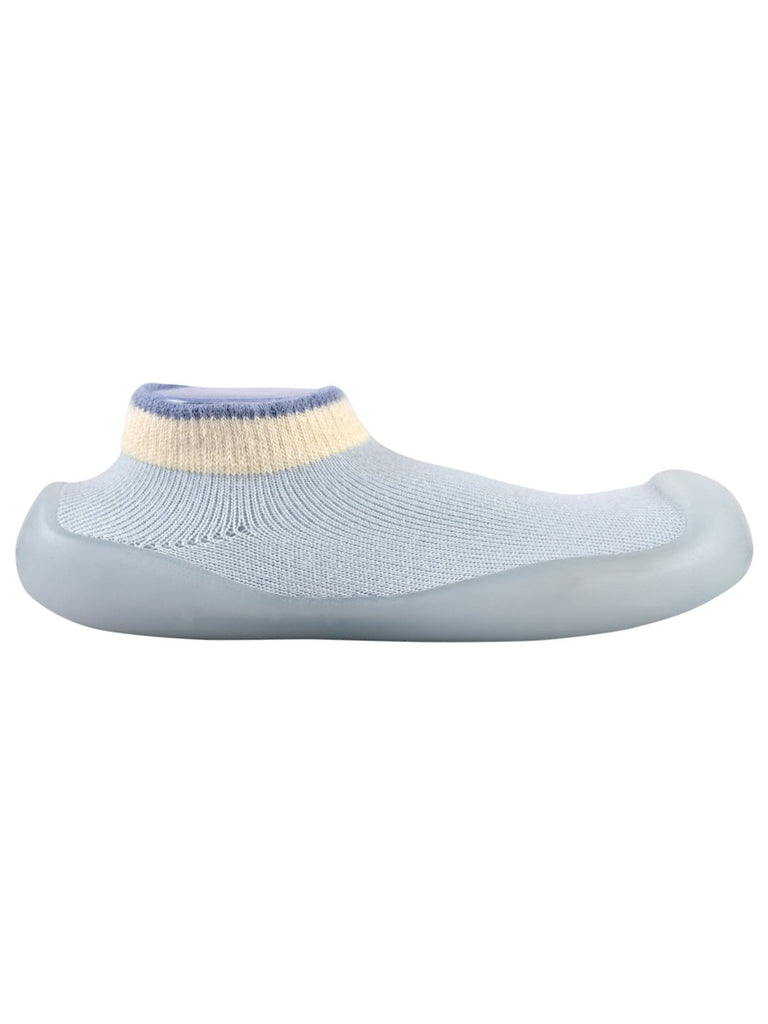 Side view of toddler's Blue Solid Shoe Socks by Yellow Bee