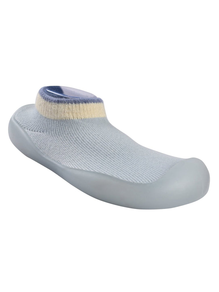 Top view of Blue Solid Shoe Socks by Yellow Bee on white background