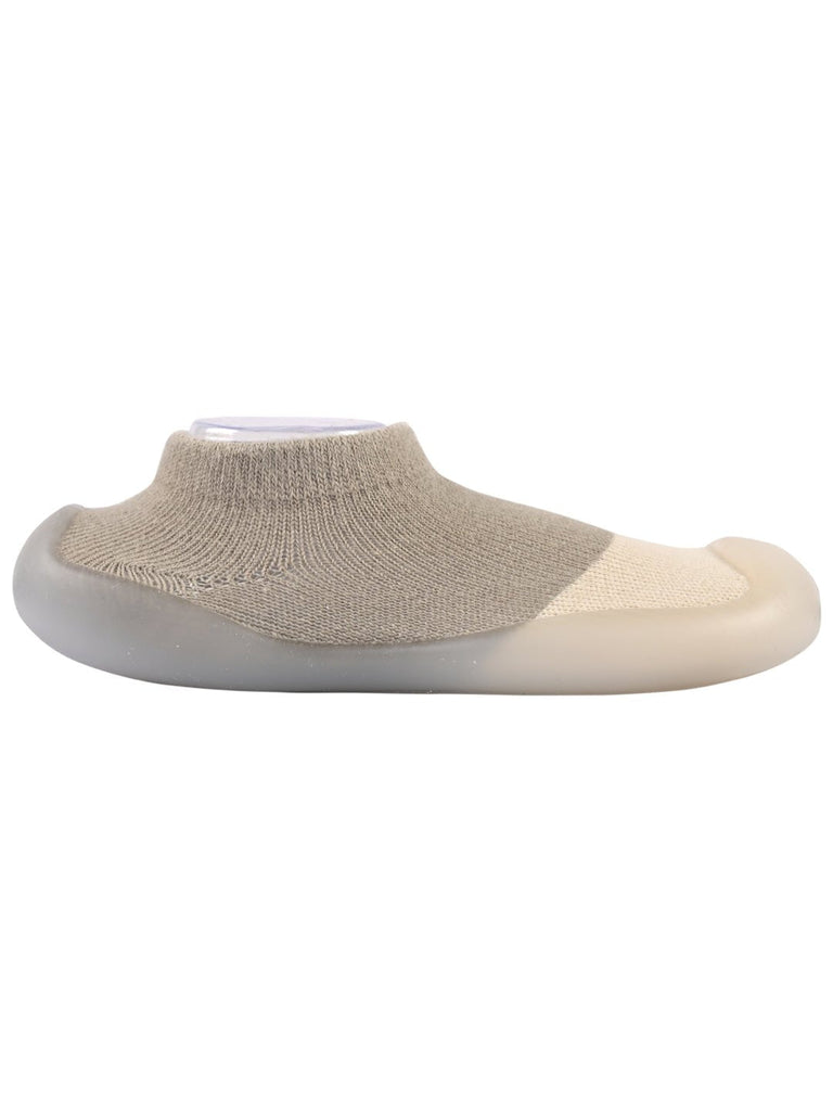 Side view of Yellow Bee BEIGE Solid Shoe Sock sneaker on white background