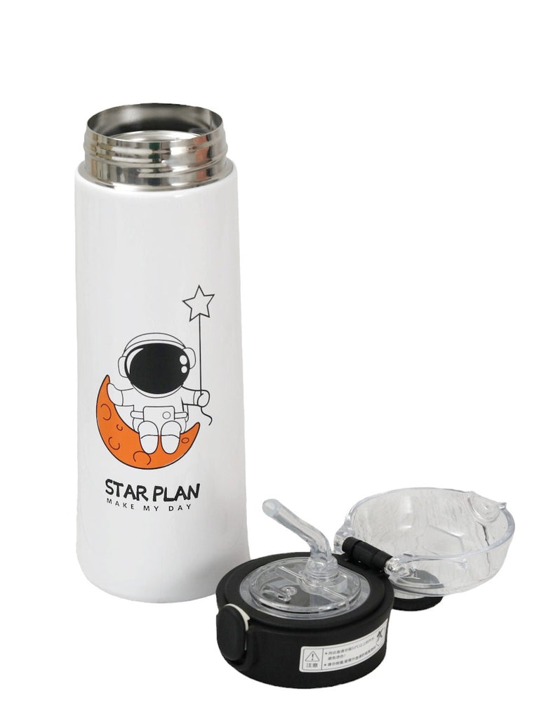 Yellow Bee Stainless Steel Astronaut and Moon Flask Open View