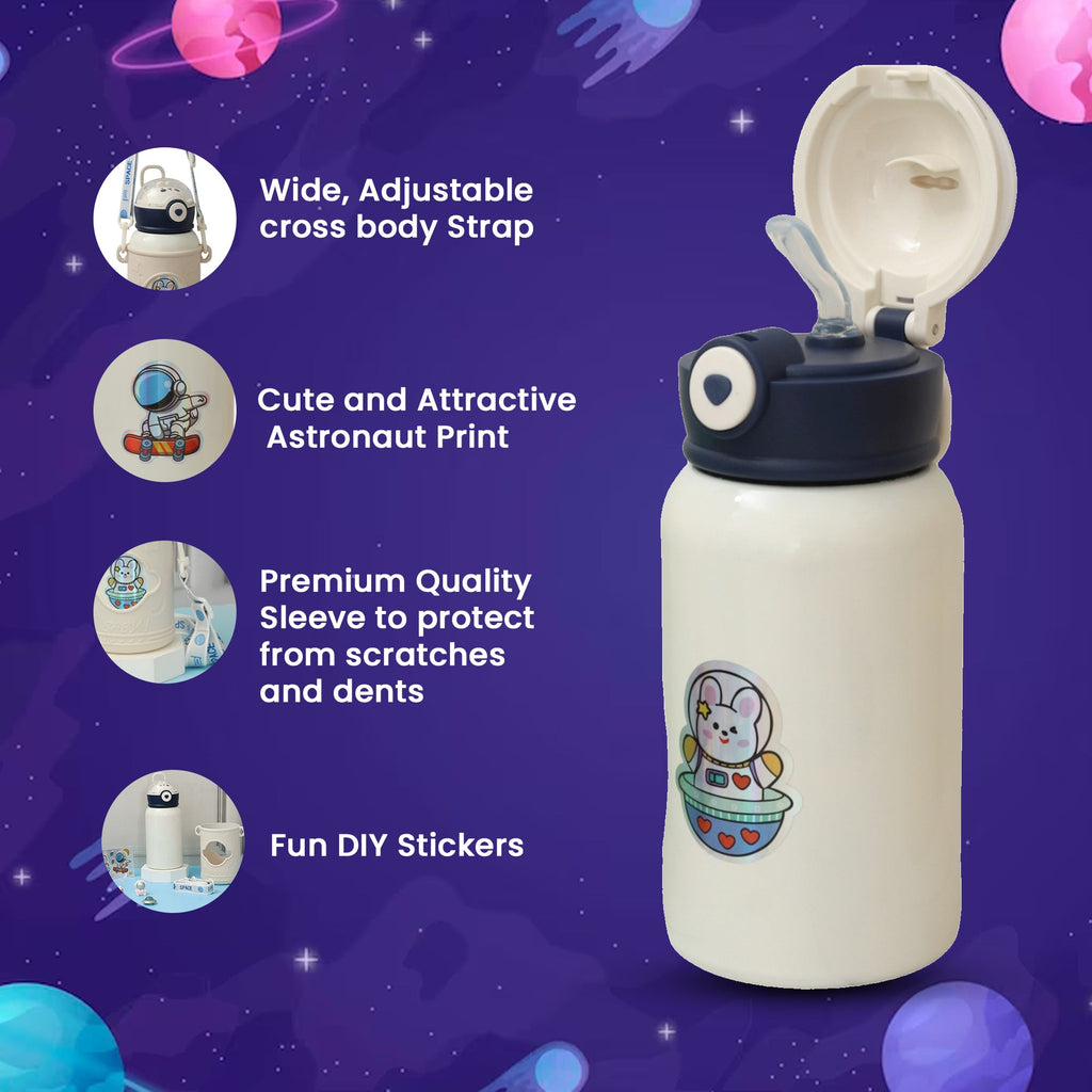  Features of Yellow Bee Astronaut Flask with adjustable strap and DIY stickers