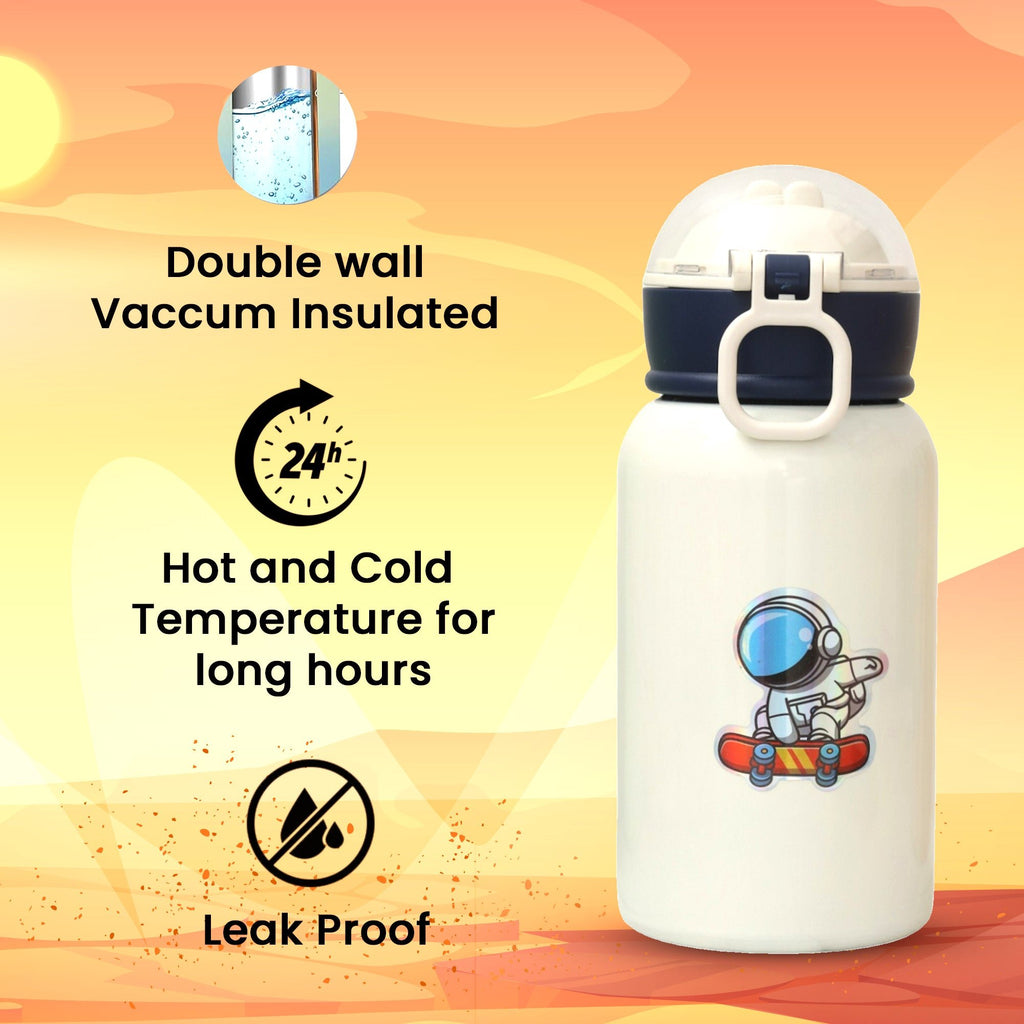 Insulated Yellow Bee Astronaut Flask demonstrating temperature retention and leak-proof design