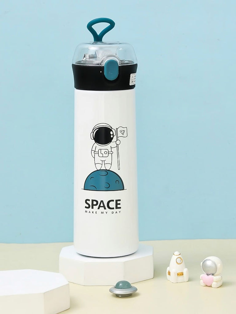Yellow Bee 500ml Astronaut Flask with Finger Grip Displayed on a Stand