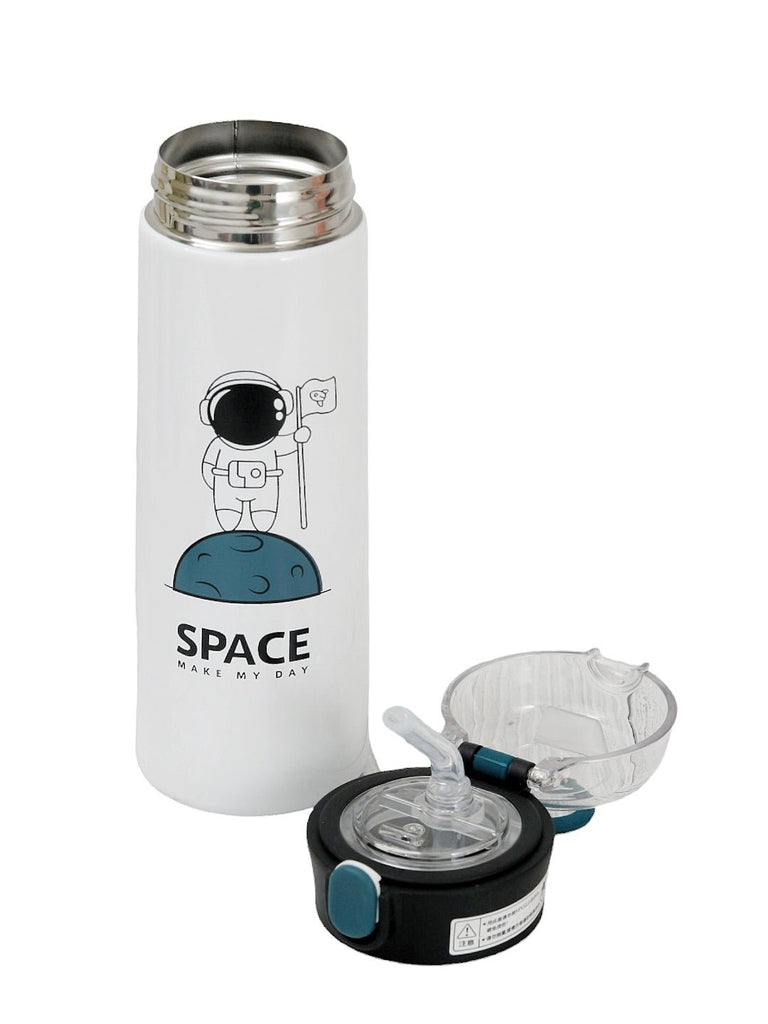 Open Yellow Bee Stainless Steel Astronaut Flask Showcasing its Interior and Lid