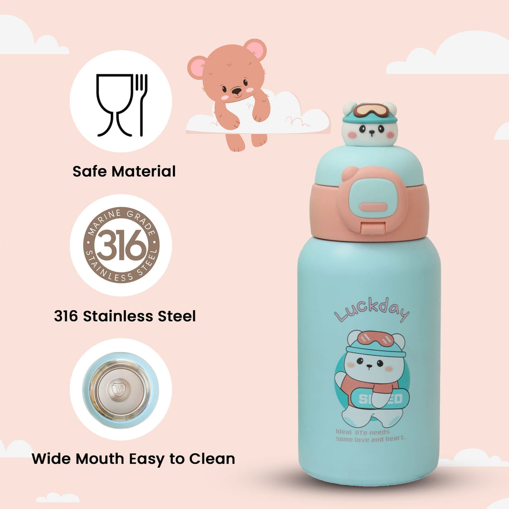 Safe Material Badge and Wide Mouth Design of Yellow Bee Blue Bear Flask