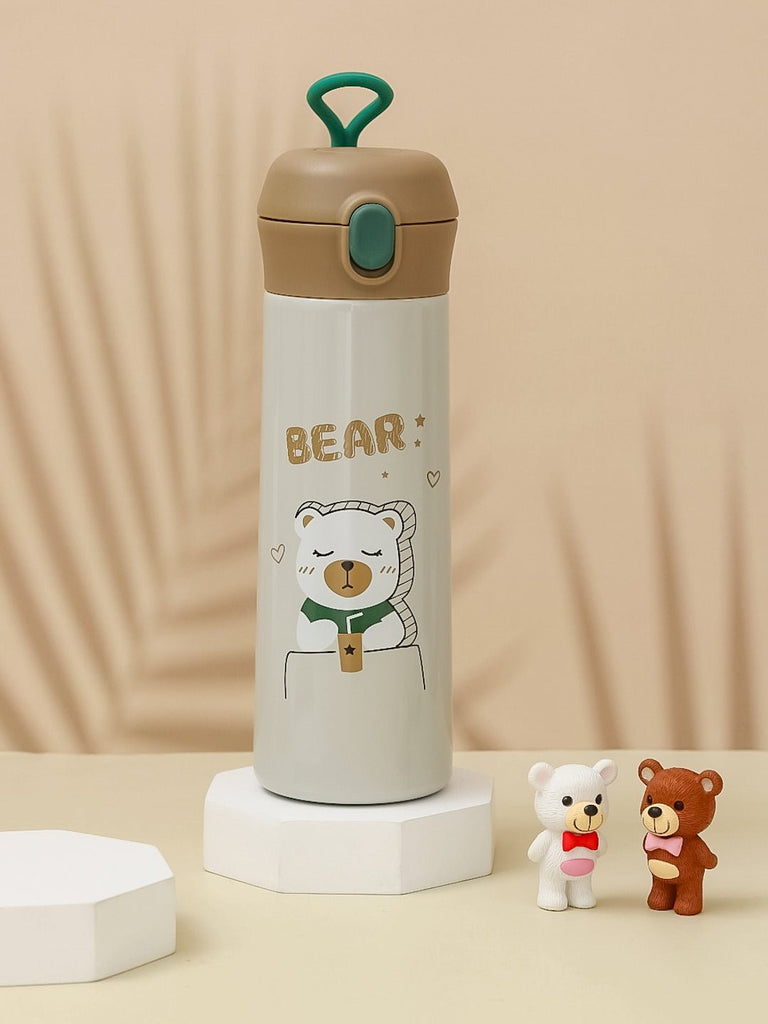 Yellow Bee Beige Bear Flask with Finger Grip in 500ml Capacity