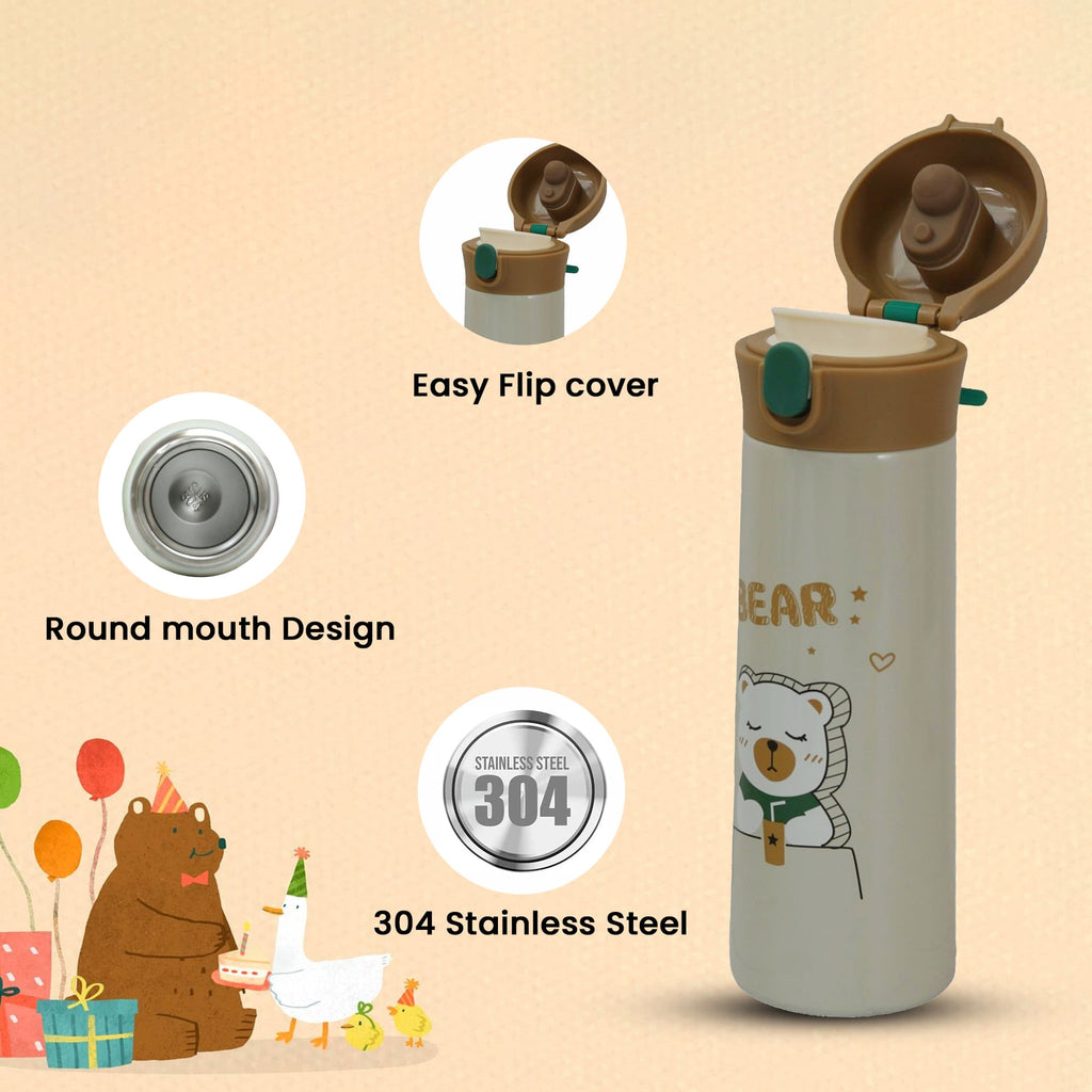 Design Details of Yellow Bee Beige Bear Flask with Easy Flip Cover