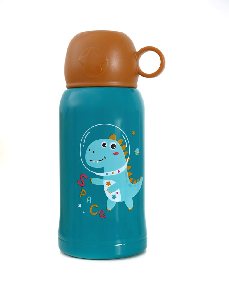 Closed Yellow Bee blue Dino Space flask showcasing the leak-proof lid