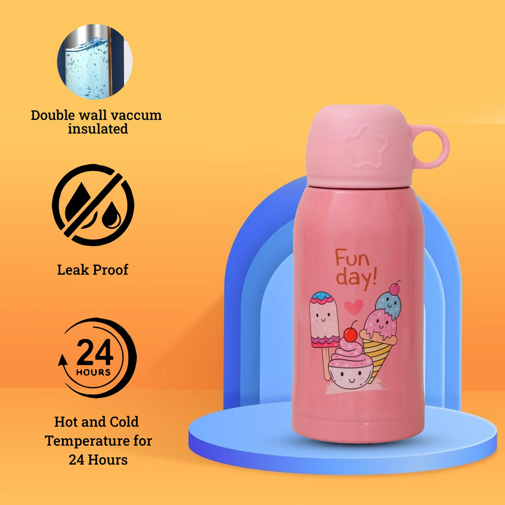 Yellow Bee Ice-Cream Flask showing its double-wall vacuum insulation and 24-hour temperature retention.