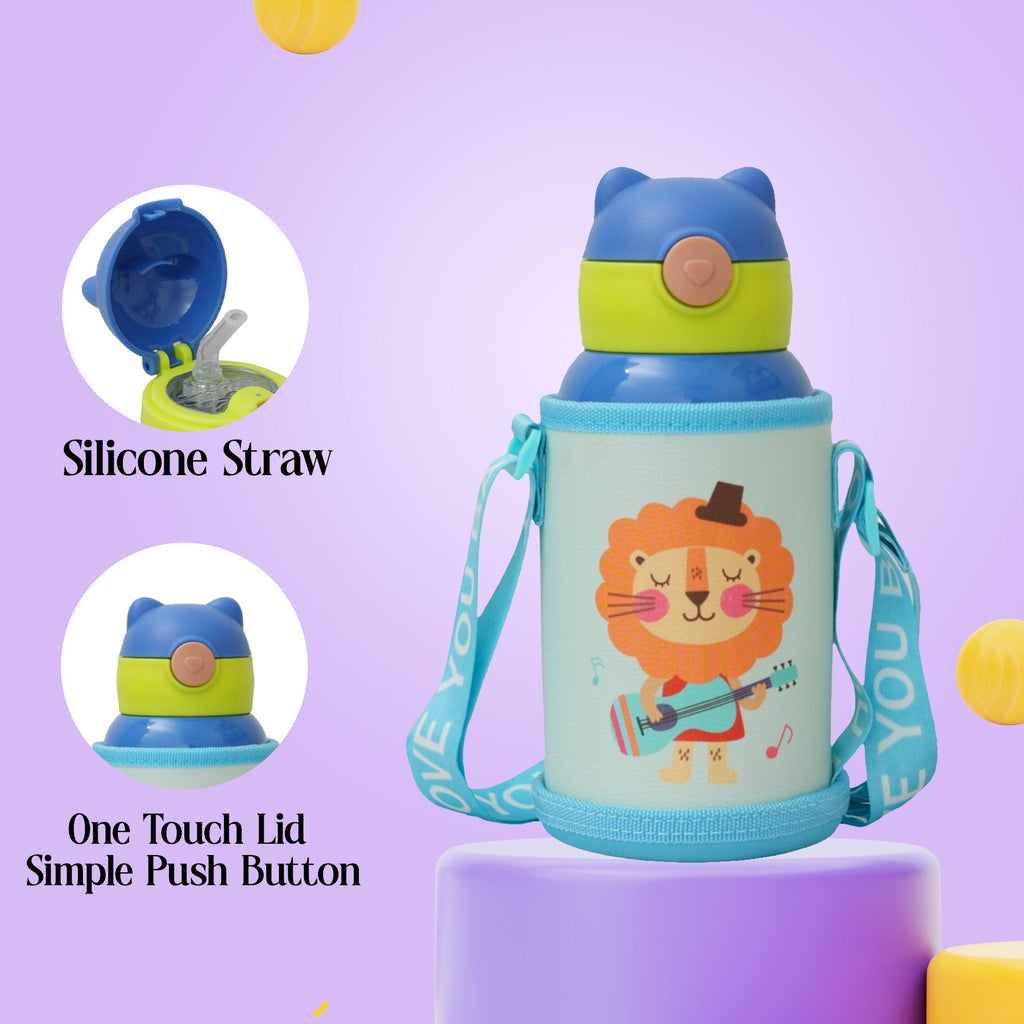 Yellow Bee Lion Flask with Silicone Straw Feature