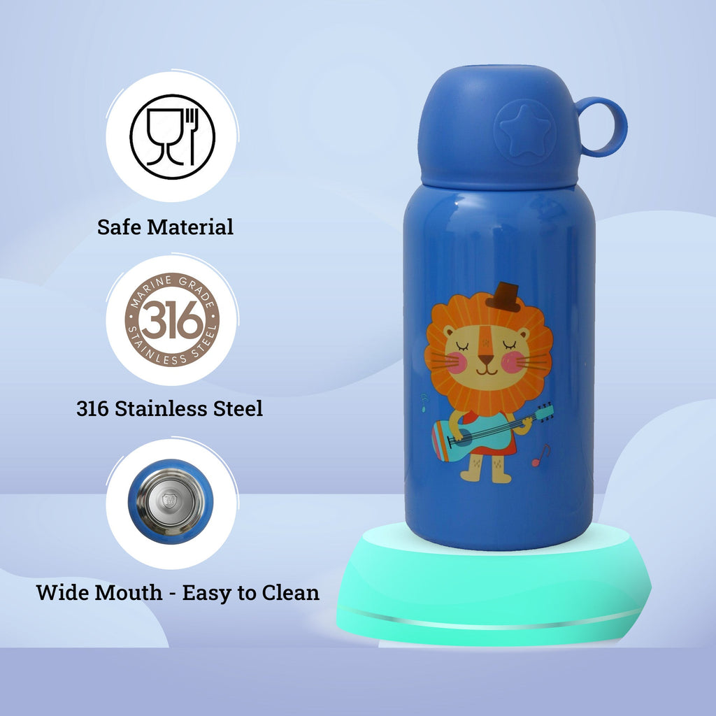Yellow Bee Lion Flask Showcasing Stainless Steel Material