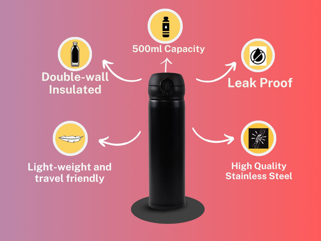 Key Features of Yellow Bee Black Stainless Steel Flask