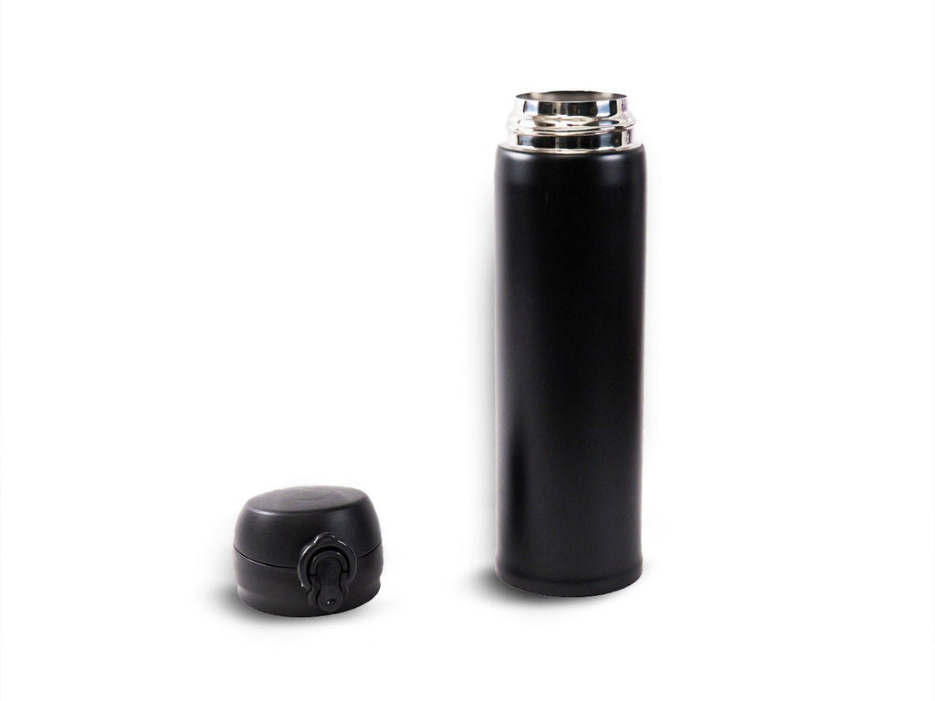 Yellow Bee Black Stainless Steel Flask with Lid Off