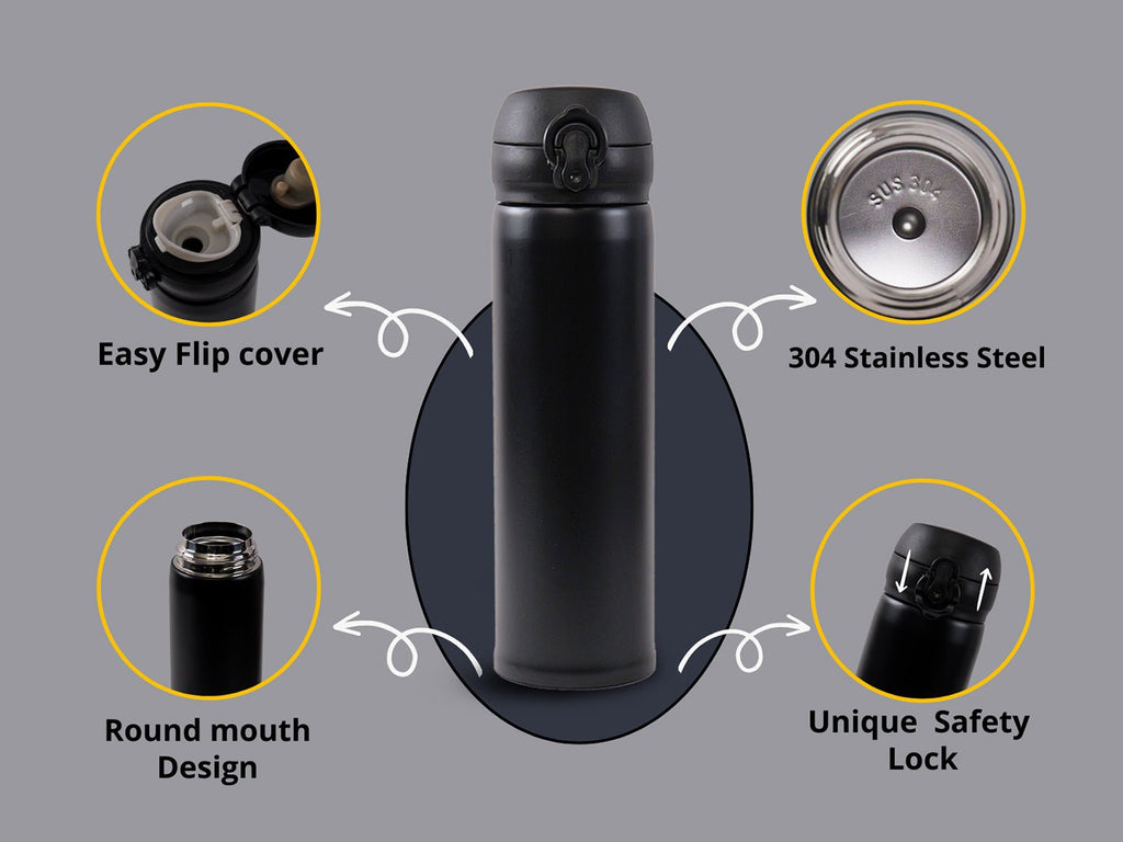 Design Details of Yellow Bee Black 500ML Thermos Flask