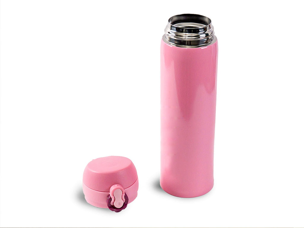 Open view of the Pink Yellow Bee Stainless Steel Thermos Flask, displaying the interior design and cap